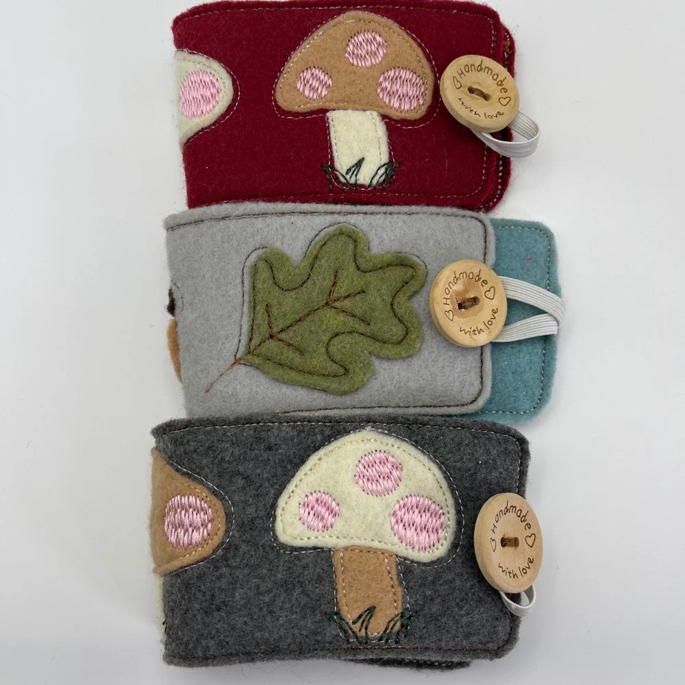 Set of 3 Handmade Felt‎ Mushroom & Acorn Coffee Cup Sleeves Cozies Fall Boho